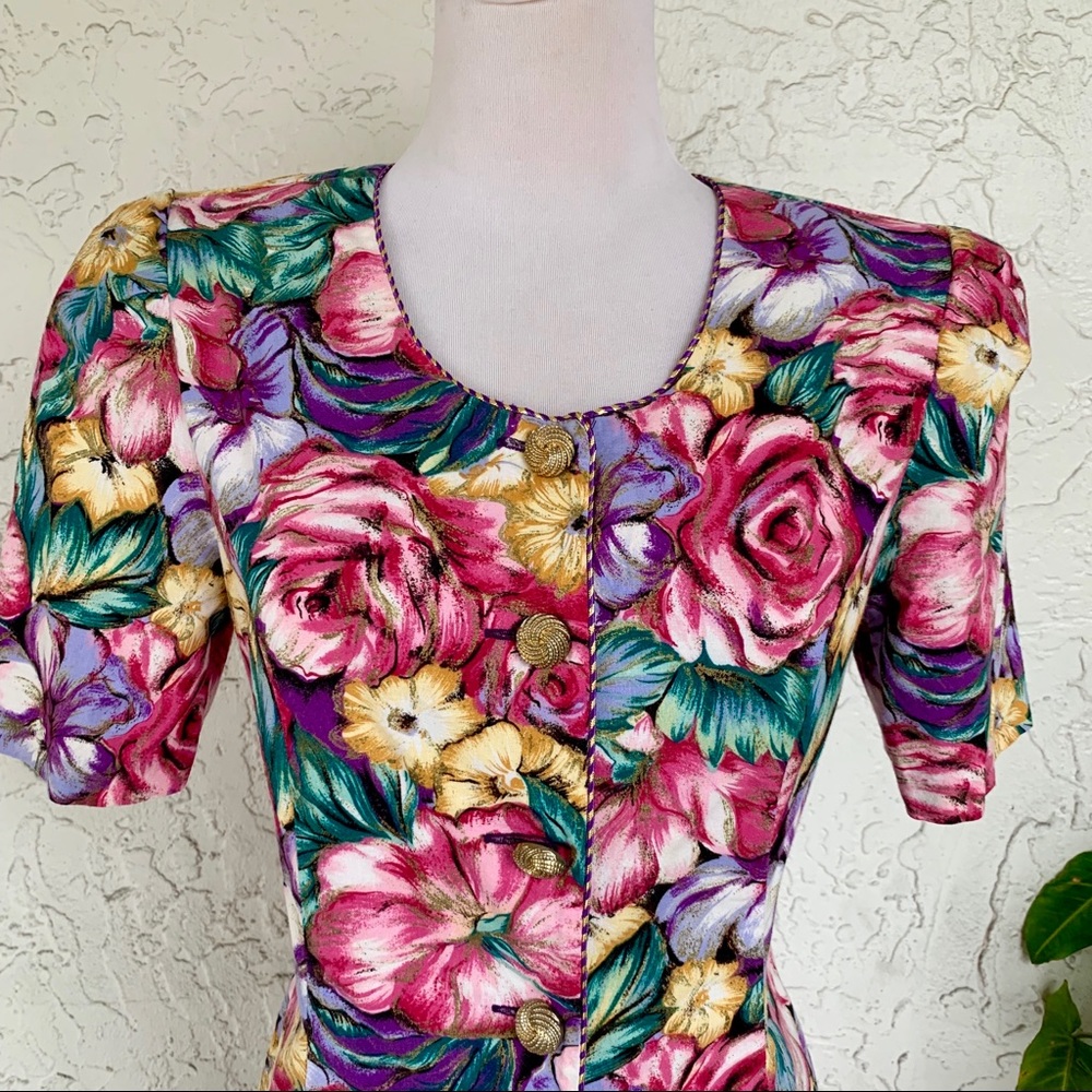 80s VINTAGE Miss Dorby Flowered Top of Suit Set